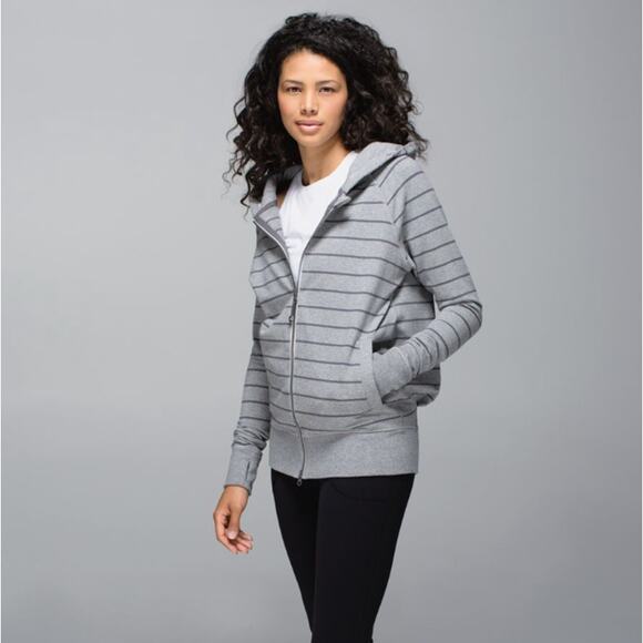 Lululemon Rollin With My Omies Hoodie Gray Stripe Full Zip Jacket Women's Size 6 - Picture 1 of 4
